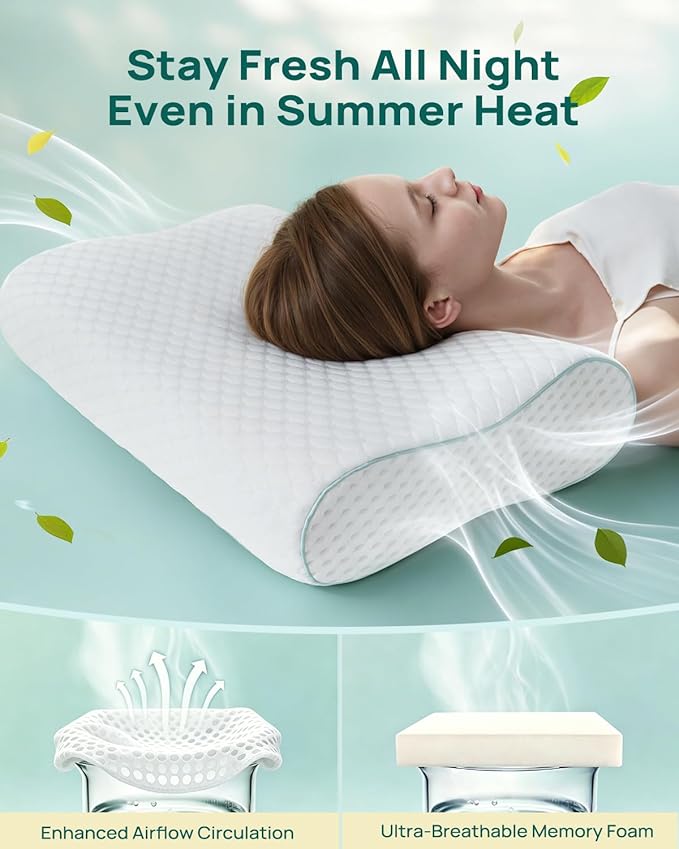 Releep Ergonomic Memory Foam Pillow - Orthopedic Cervical Support Pillow for Neck & Shoulder Pain Relief, Adjustable Contour Pillow for All Sleeping Positions，King Size