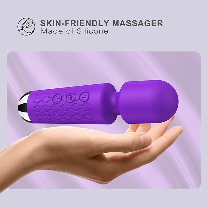 Handheld Back Massager - Powerful Vibration Wand, Waterproof - Relieves Whole Body Muscle Tension and Promotes Relaxation. Features 20 Modes and 8 Speeds (Purple)