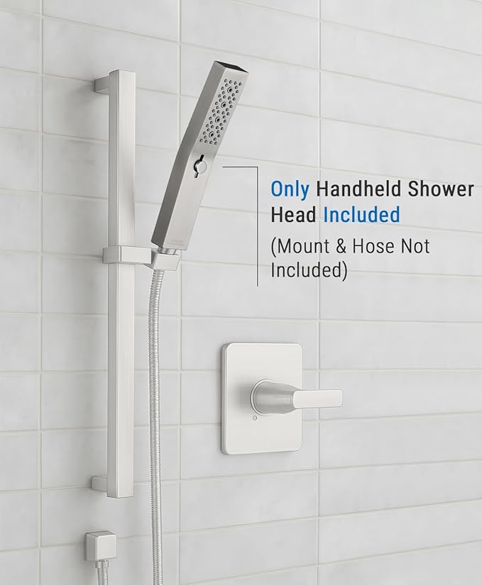 G-Promise All Metal Square 3 Function Handheld Shower Head, Easy and Quick Switch to Massage Mode, Bathroom Shower Wand Design Exquisite Luxury, 2.5 GPM, Brushed Nickel