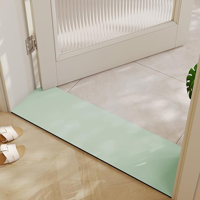 Cuttable Bath Mat for Narrow Spaces - Super Absorbent Doorway Floor Mat, Non-Slip Shower Threshold Rug for Bathroom, Kitchen, Entryway (Green, 47''x12'')