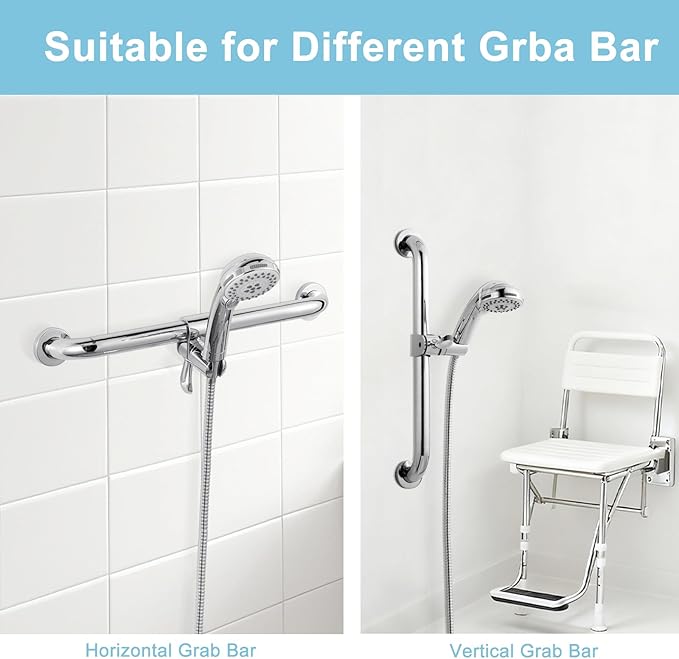 OFFO ADA Handshower Shower Grab Bar Head Holder, Universal Fit 1.25''(32mm) Hand Held Shower Bracket for Handicap Grab Bar, Detachable Bathroom Replacement, 360 Degree Rotation Sprayer Holder, Chrome