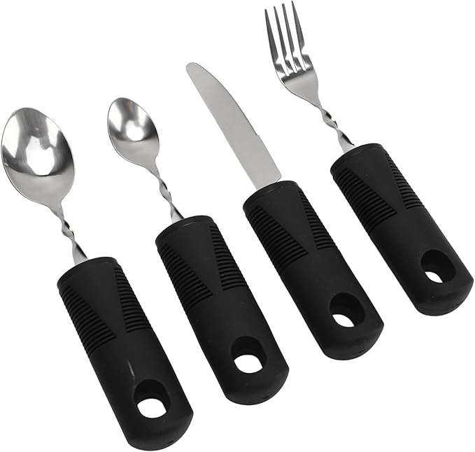 4PCS Adaptive Utensils for Hand Tremors, Weighted Silverware with Easy Grip Handles Arthritis Eating Utensils for Seniors Parkinson's Cutlery Set Stainless Steel Adaptive Utensils