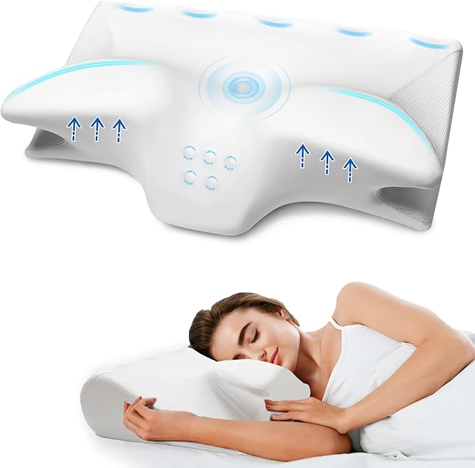 Cervical Pillow for Neck Pain Relief, Cooling Contour Memory Foam Pillows Support Odorless Ergonomic Neck Pillow Adjustable Orthopedic Bed Pillow for Side Back Stomach Sleeper,White