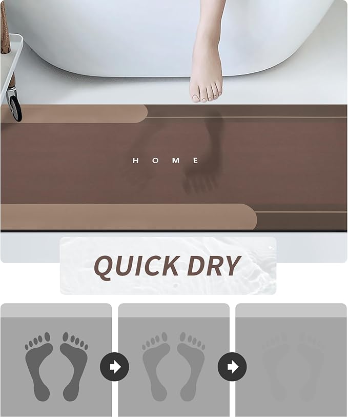 Housego Absorbent Bath Mat Magic Rug, Quick Drying Magic Bath Mat Non-Slip Floor Rug Rubber Backed for Bathroom Kitchen Shower Sink, Water Absorbent (1PC, 16.93''x50'', Brown)