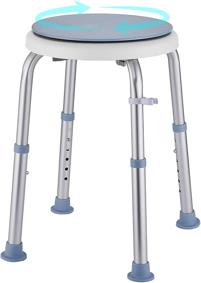 Shower Stool Chair for Inside Shower, 360° Swivel Shower Seat Stool for Bathroom, 300LB Small Corner Stool for Seniors Adult, 6-Level Adjustable Height Bath Chair for Inside Tub