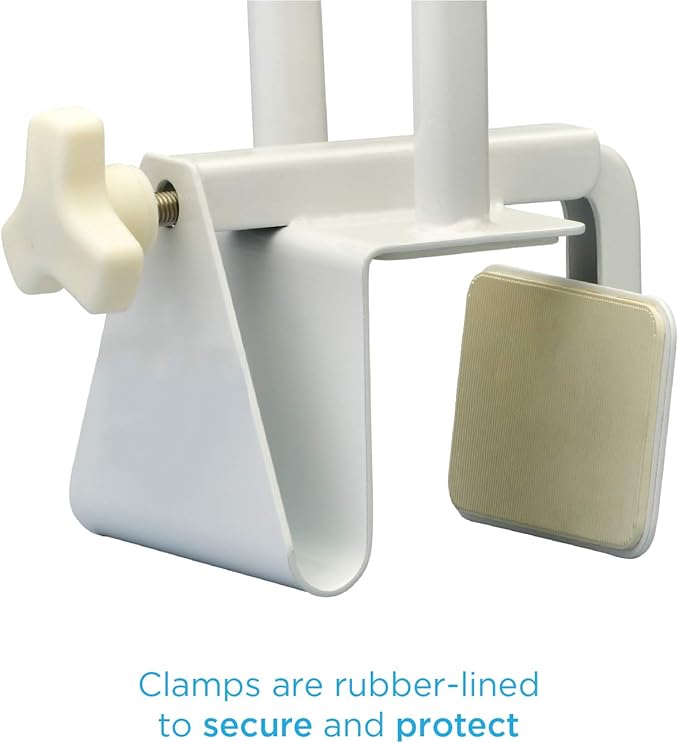 Bathtub Safety Rail Grab Bar – Tool-Free Clamp-On Tub Rail for Seniors & Mobility Support, No Assembly Required, Adjustable 3”–7” Fit, Steel Rust-Resistant, White