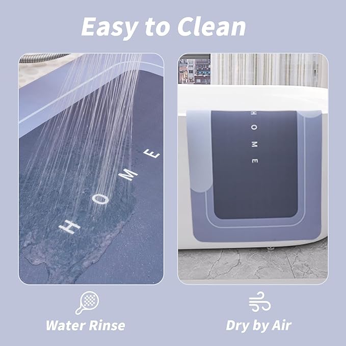 Housego Absorbent Bath Mat Magic Rug, Quick Drying Magic Bath Mat Non-Slip Floor Rug Rubber Backed for Bathroom Kitchen Shower Sink, Water Absorbent (1PC, 16.93''x50'', Blue)
