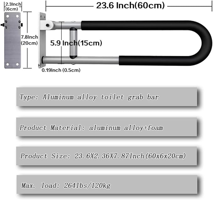 FlySkip Fold Down Grab Bar, 24Inch Flip-Up Handicap Support, Wall Mounted Bathroom Shower Safety Bar, Non Slip Hand Grips for Elderly, Disabled, Pregnant Woman
