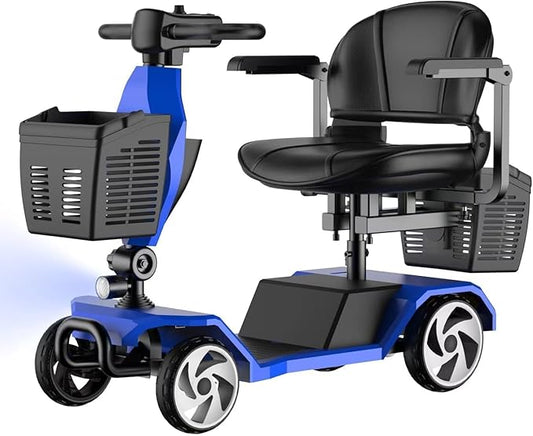 32 Miles Electric Mobility Scooter for Adults, Elderly. 20A Wheelchair Device for Travel. Capacity 350 lbs, 350W Mobility Scooters for Seniors with Removable Battery and Two Baskets (Y3-Blue)