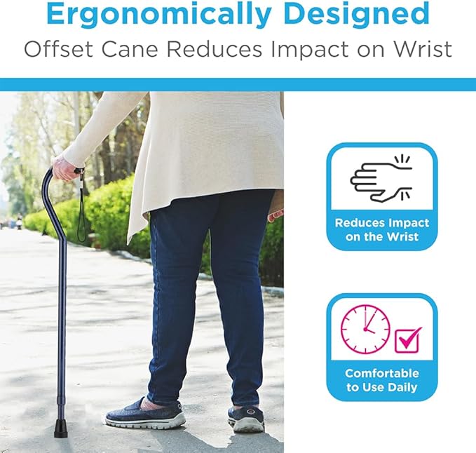 NOVA Offset Walking Cane for Seniors, Men & Women – Lightweight Adjustable Walking Cane with Soft Foam Grip, Wrist Strap, Anti-Rattle Lock & Non-Slip Tip – Stylish Mobility Aid