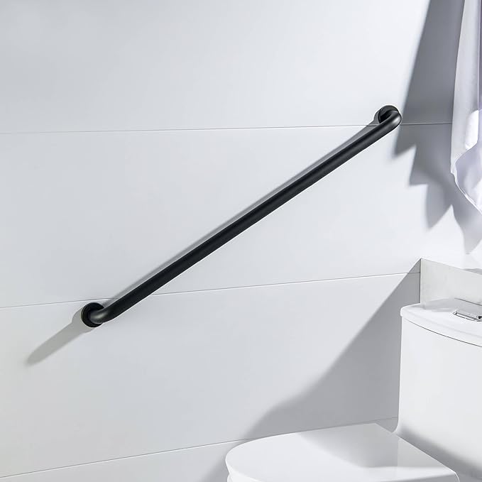 KIBI 36 Inch Stainless Steel Bathroom Safety Grab Bar | Curved Shaped Grab Bar for Bathtubs and Showers, Shower Safety Grab Bars for Seniors, Wall Mounted Anti-Slip Support (Matte Black, KGB1036)