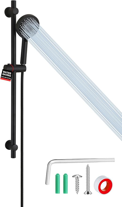 Handheld Shower Head with Slide Bar, 2.5GPM High Pressure 3-Function Adjustable Handheld Shower Head with 59-Inch Hose and Adjustable Holder (Matte Black)