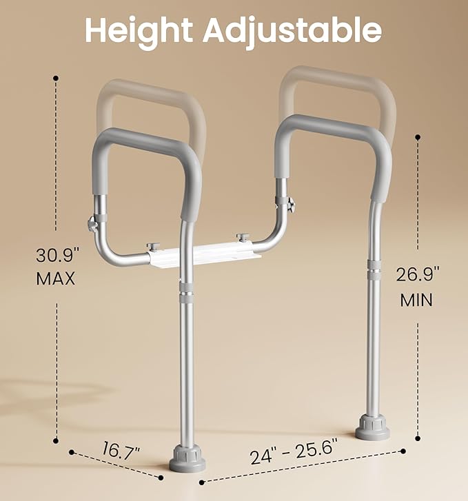 HOMLAND Toilet Safety Rail for Seniors with Adjustable Height & Width, Toilet Safety Frame with Handles, 350LB Toilet Support Rail for Handicap and Disabled, Grey