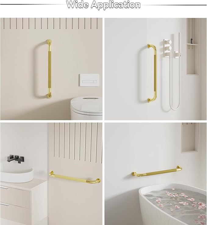2 Pack Shower Grab Bar, Brushed Gold 32 Inch Bathroom Grab Bar Handle with Anti-Slip Knurled Grip, Stainless Steel Bath Balance Bar, 1.25" Diameter Bath Safety Bar Support for Seniors Elderly Pregnant