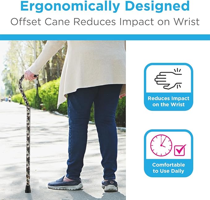 NOVA Offset Walking Cane for Seniors, Men & Women – Lightweight Adjustable Walking Cane with Soft Foam Grip, Wrist Strap, Anti-Rattle Lock & Non-Slip Tip – Stylish Mobility Aid