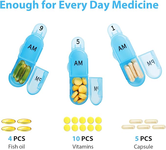 Daviky Monthly Pill Organizer 2 Times a Day, 30 Day Pill Box AM PM with Separate Container, One Month Medicine Case Twice a Day to Hold Vitamins, Supplements and Medication (Blue)