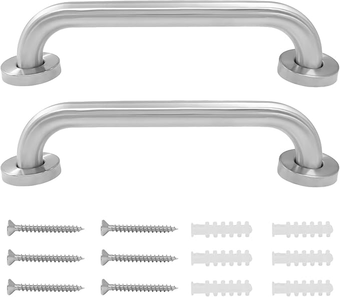 2 Pack Silver Safety Grab Bar, Stainless Steel Bathroom Grab Bar Shower Bath Handle, Handicap Hand-Rail Support for Bathroom Bathtub Toilet for Elderly Seniors