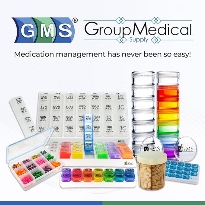 GMS 12 Compartment Vitamin Pill Organizer - Large Size Suitable for Multiple Supplements & Tablets - Safe, Secure Design with Easy Locking Lid - Medicine Cabinet Organizer & Ideal for Travel