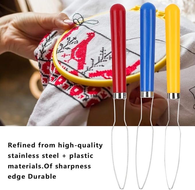Zipper Pull Tool, 6PCs One-Hand Button Tool Zipper Button Puller for Sewing Embroidery Crafters with Wire Hook Easy Grip Handle