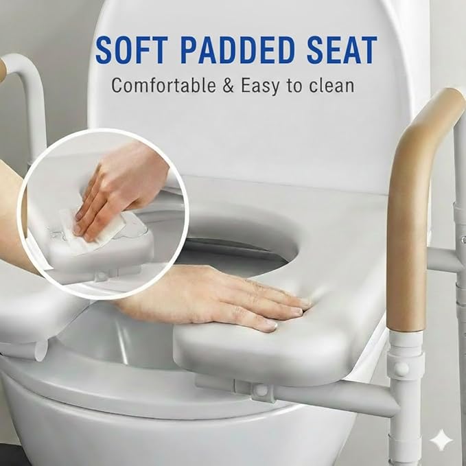 Raised Toilet Seat with Handles - Unobstructed Front Design Toilet Seat Riser for Seniors - Adjustable Height Elevated Toilet Seat for Elderly, Handicap, Fit Any Toilet, 350lbs