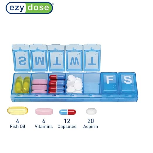 EZY DOSE Weekly (7-Day) Pill Planner, Medicine Case, Vitamin Organizer Box, Large Locking Compartments to Secure Prescription Medication and Prevent Accidental Spilling, Blue