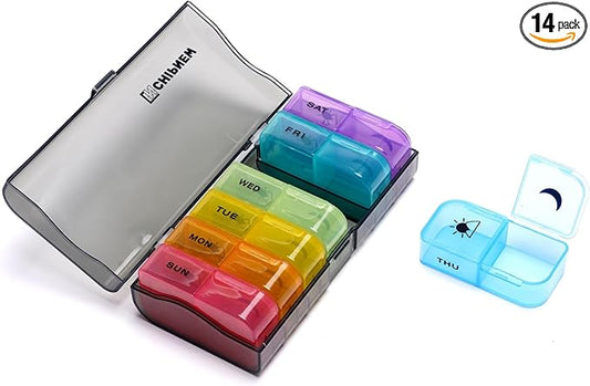 Pill Organizer 2 Times a Day - CHIPNEW Food Grade Medicine Organizer -7 Day Large Detachable Travel Pill Box-Pill Container, Holder for Supplements, Vitamins, and Medications(Translucent)