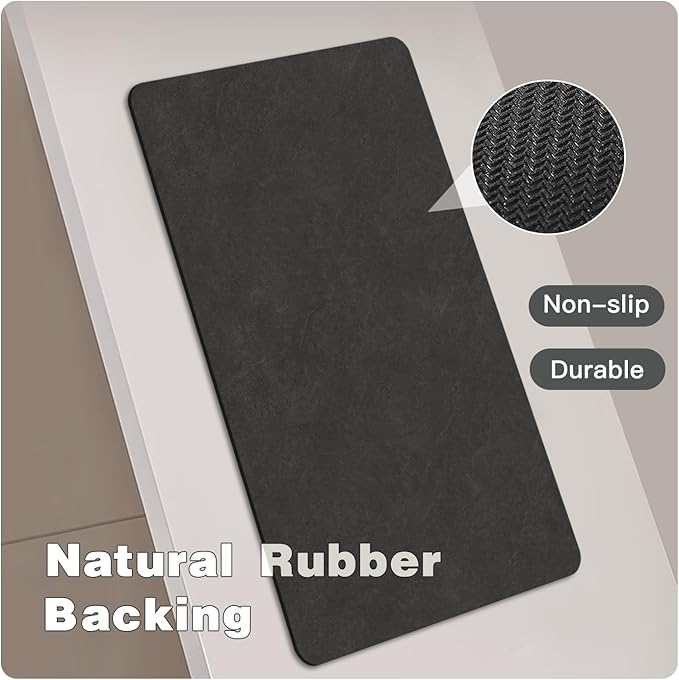TYUU Bath Mat, Bathroom Rugs Non Slip Washable Thin Absorbent Quick Dry Bath Mat Fits Under Door Bathroom Floor Mat Perfect for Bath, Shower, or Sink 20"x48" Black