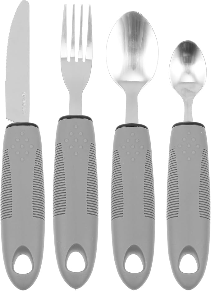 Healifty Adaptive Utensils for Elderly with Built-up Handles Non-Weighted Tableware Set Includes Fork Spoon Cutter Supports Arthritis and Hand Tremors Easy to Clean 8.85 Inch
