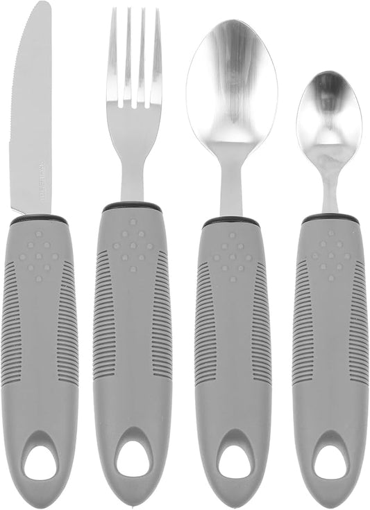 Healifty Adaptive Utensils for Elderly with Built-up Handles Non-Weighted Tableware Set Includes Fork Spoon Cutter Supports Arthritis and Hand Tremors Easy to Clean 8.85 Inch