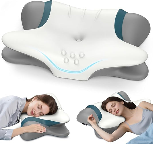 Cervical Neck Pillow for Pain Relief - Ergonomic Side Sleeper for Sleeping, Cooling Memory Foam Pillows for Neck Support, Contour Orthopedic Bed Pillow for Back Stomach Sleepers