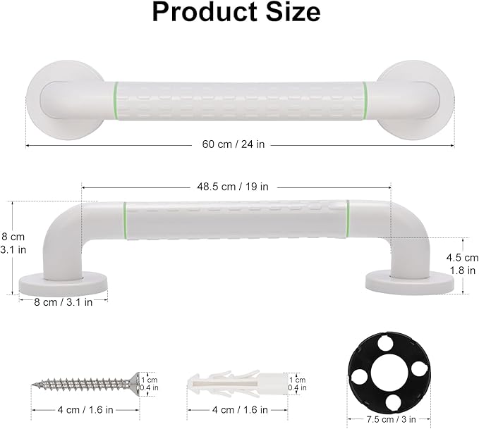 supregear Grab Bars for Bathtubs and Showers - Anti Slip Heavy Duty Shower Safety Handle - White Stainless Steel Support Rail for Bathtub Toilet Kitchen Stairway Elderly Children & Disability, 23.6 in