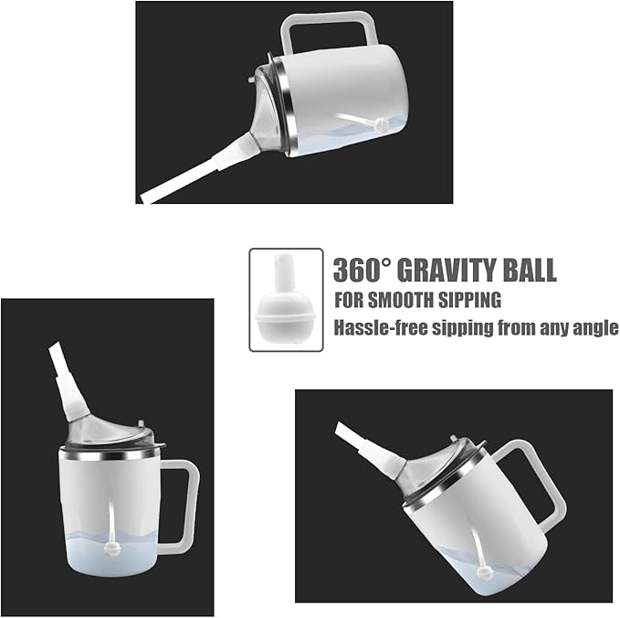 Adult Spill Proof Cup for Elderly, 3 in 1 Stainless Steel Sippy Cup with Straw and 2 Lids, Suitable for Seniors Disabled Patients Limited Mobility, 14 OZ