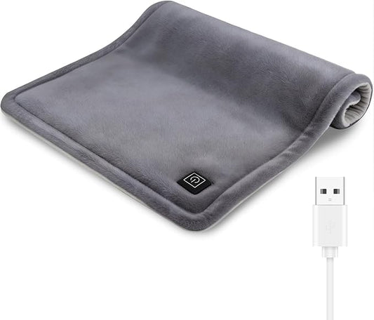 USB Heating Pad for Travel Warmth Outdoors, 5V Small Heated Pad FSA Eligible HSA Non-Rechargeable Heat Therapy for Pain Relief Abdomen Cramps, 3 Heat Settings & Auto Off (16"x 12") Gray