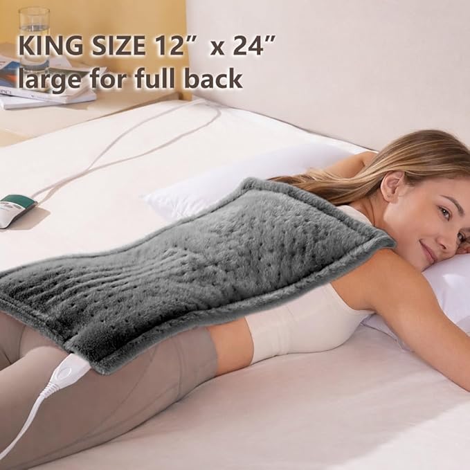 Boncare® Ultra Plush XL Heating Pad for Neck and Shoulder and Back with Auto-Off, Stay-On Warmth Up to 18 Hours, 6 Heat Levels, 12.6 ft Cord for Bed Foot Warmer with Gift Box (Warm Pebble, 12"x24")