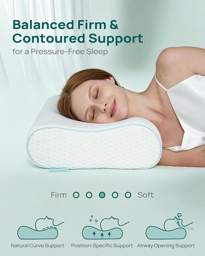 Releep Memory Foam Neck Pillow for Pain Relief – Adjustable Contour (4 Heights), Portable & Washable – Travel Pillow for Airplane, Car, Hiking (15.7” x 11”) – No Storage Bag