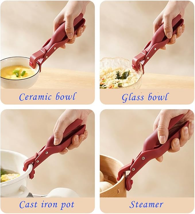 Hot Plate Grippers, Hot Plate Gripper Lifters Tongs, Multi-function Anti-Scald Bowl Clip,Silicone Non-slip Hot Dish Plate Holder, Portable Hot Bowls Tongs,Kitchen Utensil for Bowl, Dishes (Red+Green)