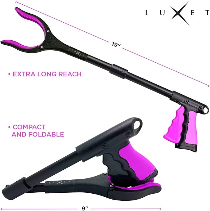 Grabber Reacher Tool 19" Aluminum Magnetic Claw, Rotating Reacher Grabber Pickup Tool, Foldable Gripper Grabbers for Elderly Grab it Reaching Tool, Trash Grabbers and Pickers, Pink, By Luxet 2-Pack
