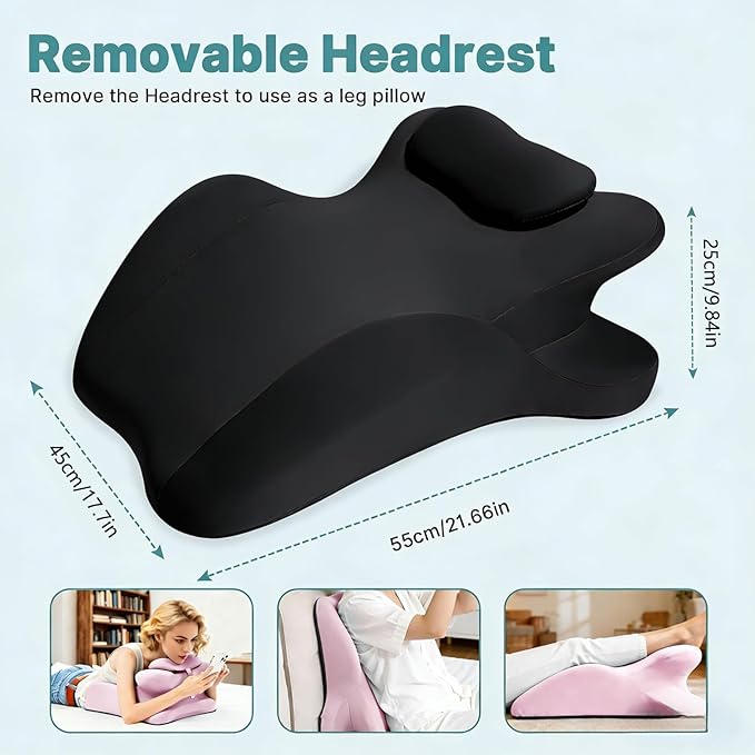 MOLERFO Ergonomic 27° Memory Foam Wedge Pillow for Back and Shoulder Support, Reduces Arm Pressure, Comfortable Support Cushion for Lounging, Reading, Watching TV, and Relaxation (Black)