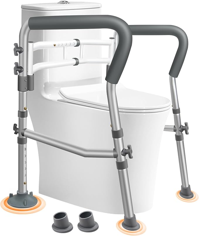DePango Toilet Safety Rails for Elderly, Adjustable Handicap Toilet Seat with Handles, Sturdy Toilet Support Frame with Arms for Seniors and Disabled