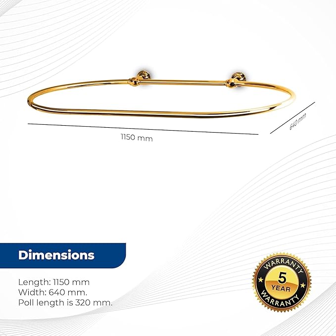 Oval Shower Curtain Rail Rod For Bathroom, Ceiling Mounted for Clawfoot Tub, Large and Heavy Duty Wall Mounted with Adjustable Support - 45 x 25 Inch (Free Curtain Rings) (Gold)
