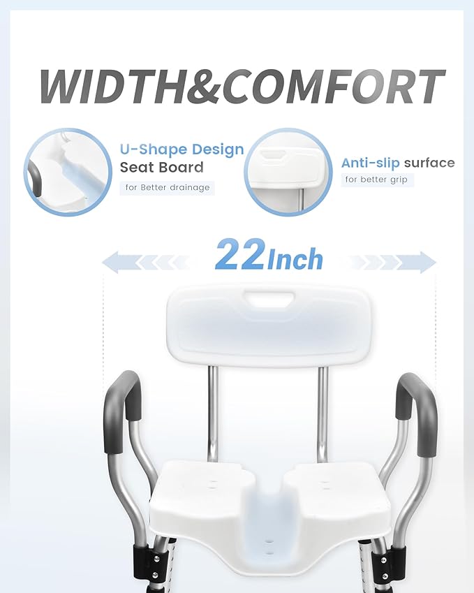 Sangohe Shower Chair - Shower Chairs for Inside Shower - U-Shape Seat Heavy Duty Shower Seat - Shower Chairs with Arms for Handicap - Wide Shower Seats for Elderly - Shower Chair for Bathtub, 796E