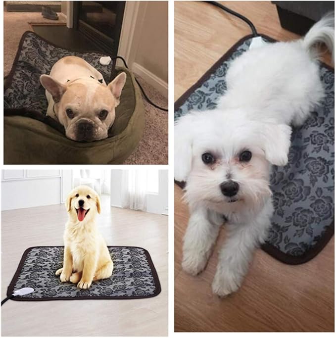 Electric Heating Pad for Dogs and Cats With Anti-bite Steel Cord Waterproof Adjustable Dog Warm Bed Mat Heated Pad for Pets Deds Blankets and Kennel 17.7inx17.7in (Flower Color)