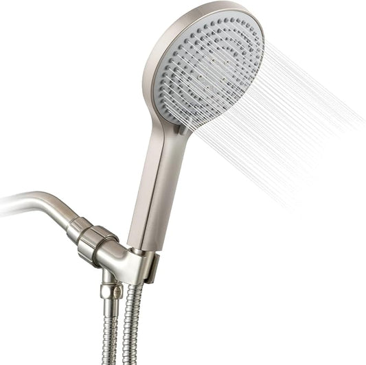 OFFO Handheld Shower Head Set, 6-Mode Brushed Nickel High Pressure Handheld Sprayer with 60" Stainless Steel Hose & Holder, High Flow Large Powerful Boosting Handheld Showerhead for Low Water Pressure