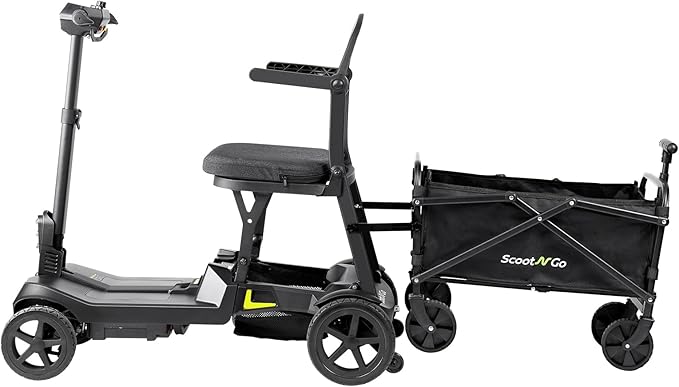 SCOOTNGO Mobility Scooters for Seniors, 4 Wheel Foldable Lightweight Airline Approved Mobility Scooter for Adults, Dual Batteries, Portable, No Assembly Needed (Black Yellow, with Folding Trailer)