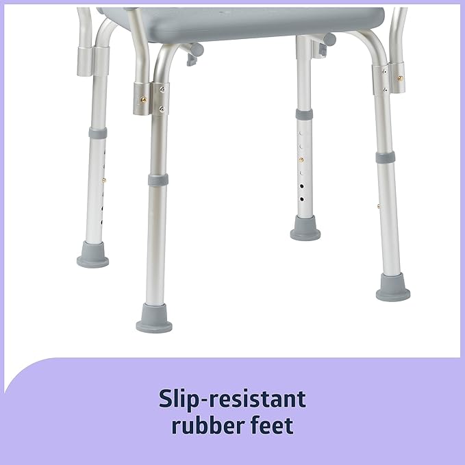 Dr. Dunley Bath Chair for Seniors, Shower Seat with Back, Suction Feet, Non-Slip Adjustable Height Shower Bench for Elderly, 350lb Weight Capacity (Removable Backrest)