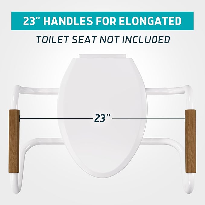 Lunderg 23" Handrails for Elongated Raised Toilet Seat - Raised Toilet Seat Not Included - Extra Sitting Space