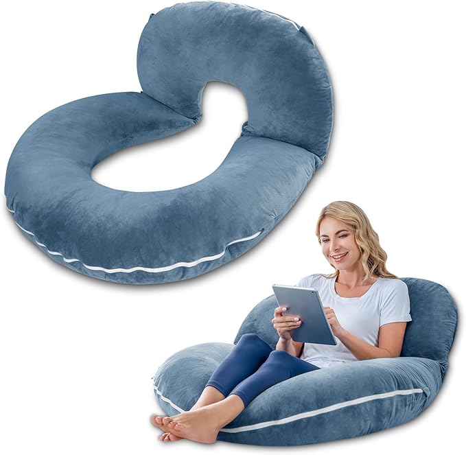 INSEN Reading Pillow, Back Pillow for Sitting in Bed for Reading, Nurse & Relax, Reading Pillow for Adults, Moms & Kids, Sit Up Pillow for Bed, Blue