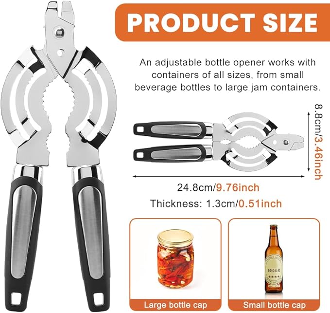 Jar Opener, Stainless Steel Jar-Lid Opener, Multifunctional Jar-Opener for Weak Hands, Beer Bottle-Opener for Arthritic Hands, Seniors with Arthritis