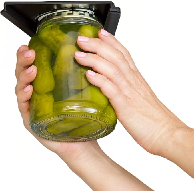 Jar Opener - Effortless Opener for Any Size Bottle or Jar Mounts Under Cabinet with Industrial Adhesive - Zero Slip Blade Protector - Must Have for Seniors & Arthritis Made In USA