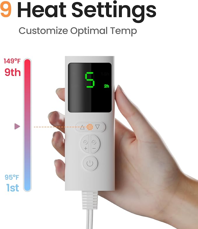 Heating Pad for Back Period Cramps Neck Shoulder, 12''×24'' Electric Heating Pad with 9 Heat Settings Auto Shut-Off and Rapid Heating, Ideal Gift for Women Men